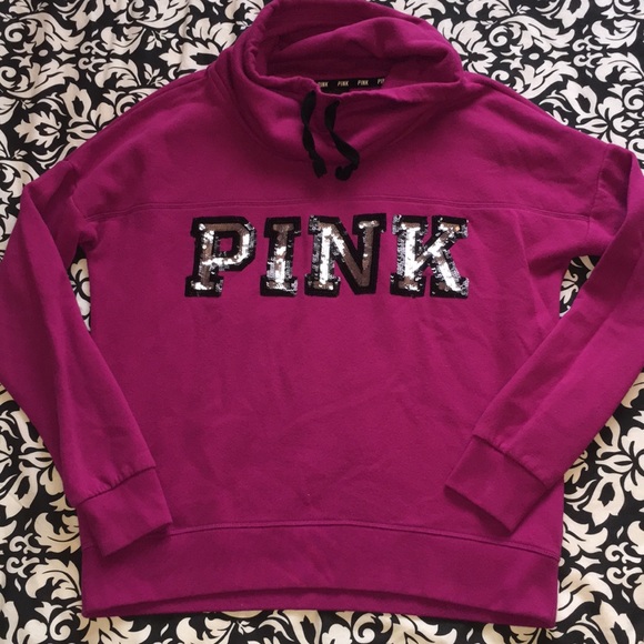 PINK Victoria's Secret Sweaters - VICTORIA’S SECRET PINK SEQUIN COWL NECK SWEATSHIRT